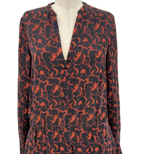 ALC Frank A.L.C. Legend Dress Silk Long Sleeve Paisley Print Rust Black Size 6