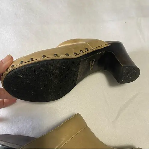 Dansko Clog Rae High Heel platform Clogs Mules slip on Studded Tan Leather 40 9