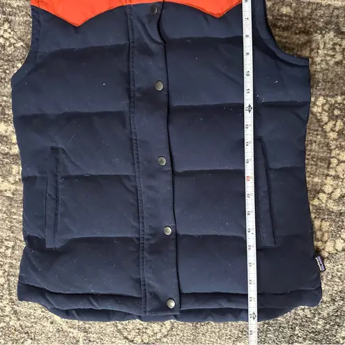 Patagonia  Women’s Size S Navy Blue Orange Bivy Hooded Down Vest