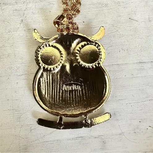 Amrita Singh blue enamel pendant gold tone long chain necklace NWT