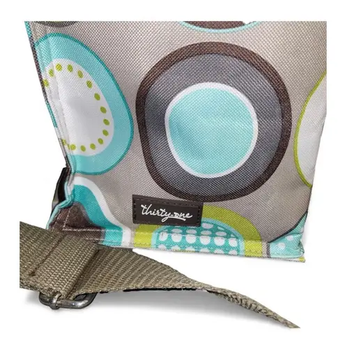 Thirty One Insulated Zip Cooler Picnic Bag Minty Chip Circles Adjustable Strap Brown
