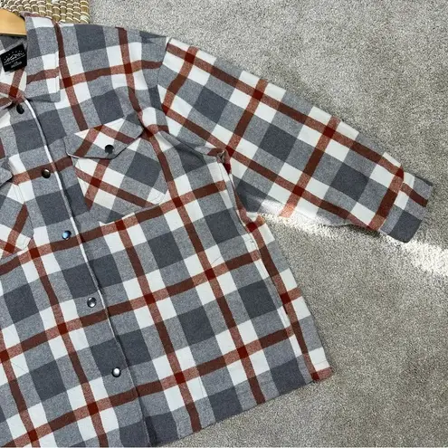 HFX Wool Blend Flannel Plaid Shacket Jacket Western Relaxed Fit Gray/Brown L Gray Size L