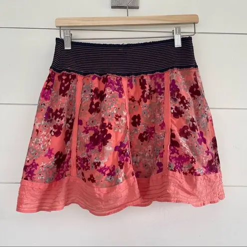 Free People  Peasant Coral Pink Floral Skirt