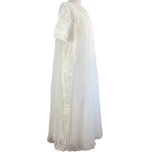 Vintage 60's Negligee Set Maxi White Lace Wedding Trousseau Lingerie Bridal