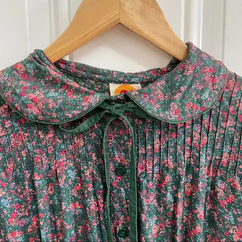 Vintage Floral Prairie Cottage Core Midi Dress Green