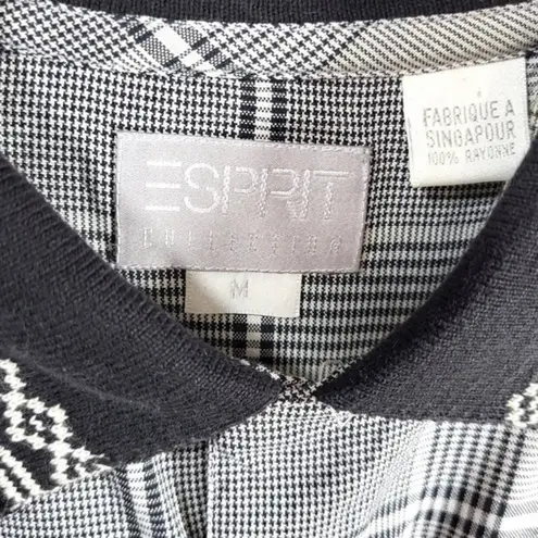 Esprit Vintage Collection Plaid Collared Crop Top in Black/Gray/White