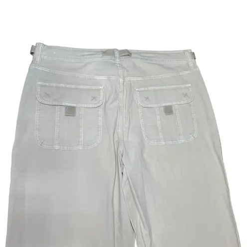 American Eagle Womens Baggy Flare Pants Low Rise Cream Stretch Belted Utility 10 Tan