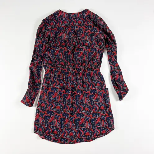 A.L.C. Silk Chiffon Red Blue Floral Flower Print Pattern Tie Waist Mini Dress 2