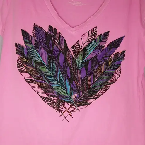 Aeropostale  Pink Feather Graphic Women's Y2K V-Neck Top