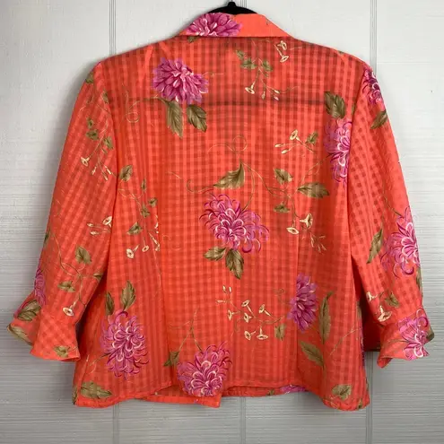 Plaza South Petite 2 Piece Gingham Orange Maxi Dress & Floral Button Up Top 12P