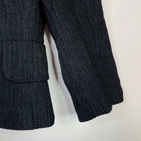 Akris Chenille Velvet Textured Classic Black Short Blazer Jacket Snap Womens 8