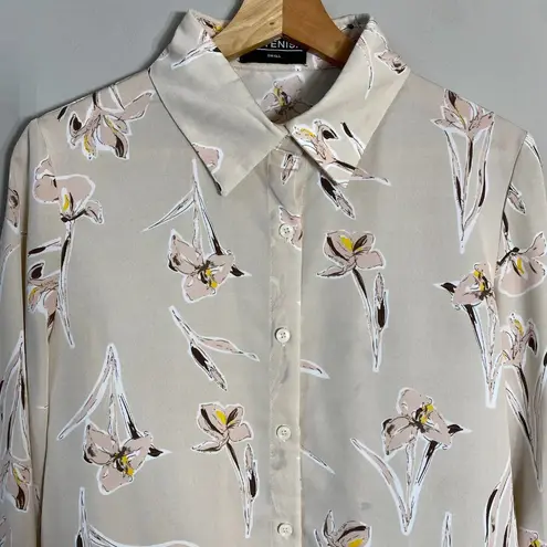 Kittenish Long Sleeve Floral Dreams Button Up Blouse Womens Small Ivory Boho Top
