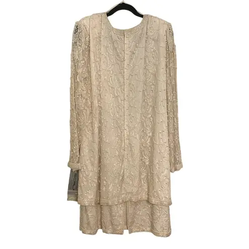 Scala NWT Cream Lace Pearl Beaded Knee Length Dress 2X Anniversary MOB Bride