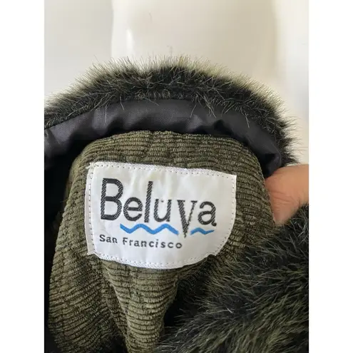 beluva San Francisco Olive Green Fur Collar Quilted Art Deco Jacket Medium Size L