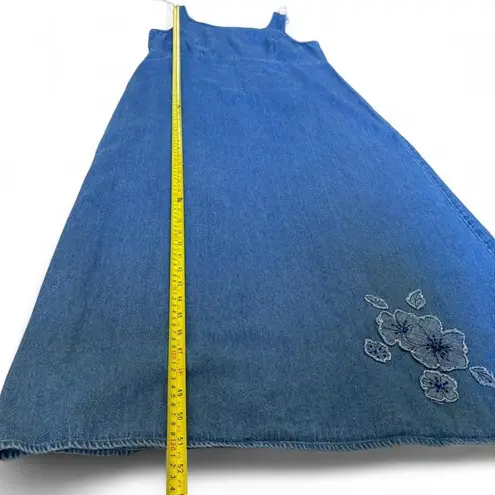 Robbie Bee Vtg 90s Maxi Denim Floral Embroidery Grannycore Cottage Dress Sz 10