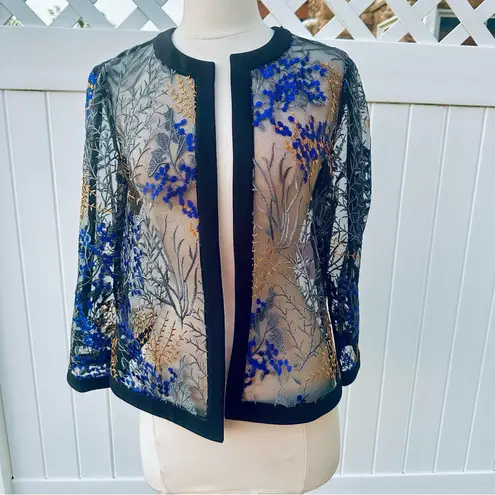 Nipon Boutique Elegant Sheer Embroidered Tulle Jacket Top Black Size 8