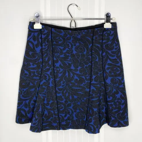 Veronica Beard Barouqe Scroll Print Flounce Mini Skirt Charcoal Navy Blue Small