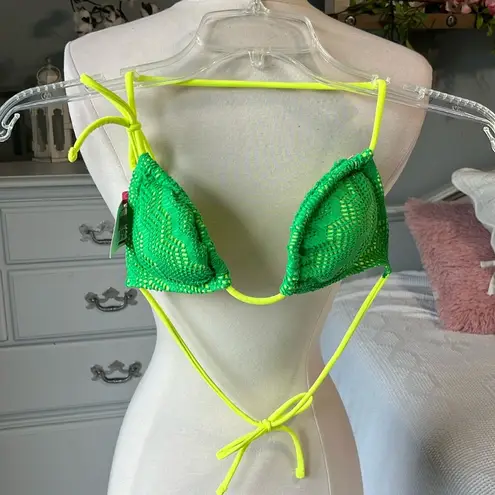 OP Lime Green Crochet Bikini Triangle Neon Yellow Straps Womens Small New