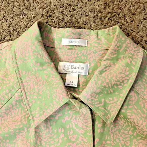 cj banks Trench Coat Womens 1X Used Pink Green Unlined Stretched