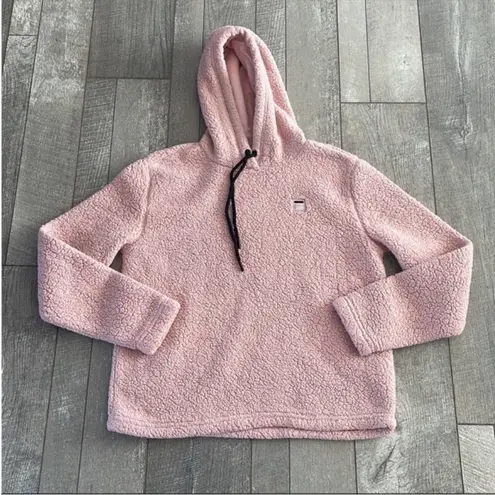 FILA Size Medium Pink Teddy Bear Fuzzy Hooded Athletic Sweatshirt