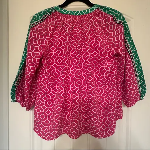 Crown & Ivy  Pink and Green Blouse with Mandarin Collar PM
