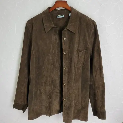 Marsh Landing Vtg  Womens Jacket Large Brown Suede Leather Button Down Shacket