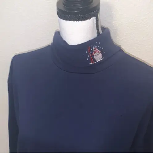 Willow Bay navy blue embroidered snowman turtleneck top Size XL