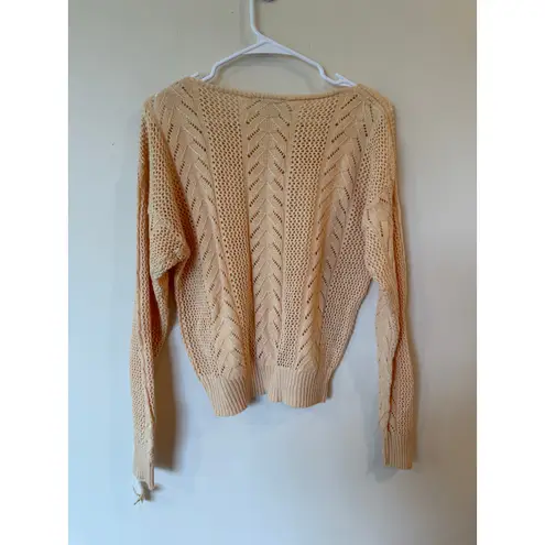 Personal Sweater Womens XL Beige Floral Ramie Open Knit Boat Neck Drop Shoulder