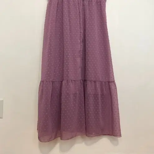 FASHION Midi Tiered Swiss Dot Dress Lilac Lavender Purple Faux Wrap Work NO BELT Size XL