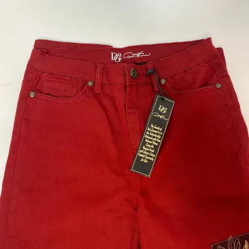 Diane Gilman DG2 Stretch Embroidered Patched Skinny Jeans, Wine Size 6 TALL New!
