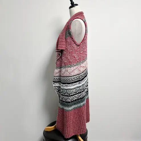 Anthropologie Sleeping On Snow Red Ivory Quillins Jacquard Open Vest Duster M/LP Size undefined - Image 3