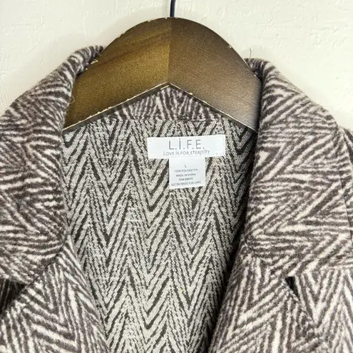 L.I.F.E. Brown Herringbone Coat with Button Closure Size Large