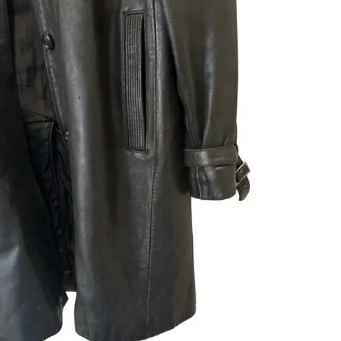 Anne Klein Vintage  Black Mid Length Butter Soft Leather Trench Coat Large