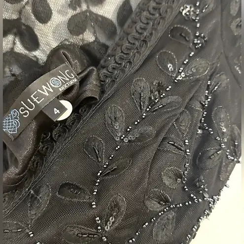 Sue Wong  Nocturne beaded sequin little black dress cocktail mesh NO TAGS vintage