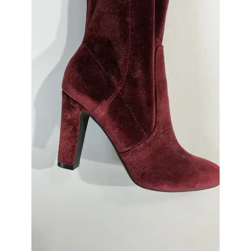 Unisa Womans Otk Boots 8 M Burgandy Block Heel 1/4 Zip NWOT