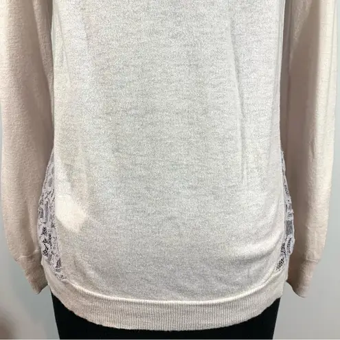 Rebecca Taylor Wool Blend Lace Panel Sheer Knit Sweater