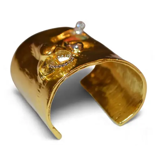 Luxury Gold Sculptural Face Cuff Bracelet – Artisan Surrealist Statement Piece