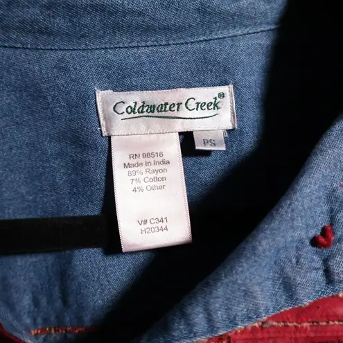 Coldwater Creek Textured Striped Red Jacket Wood Buttons Art to Wear Boho P S