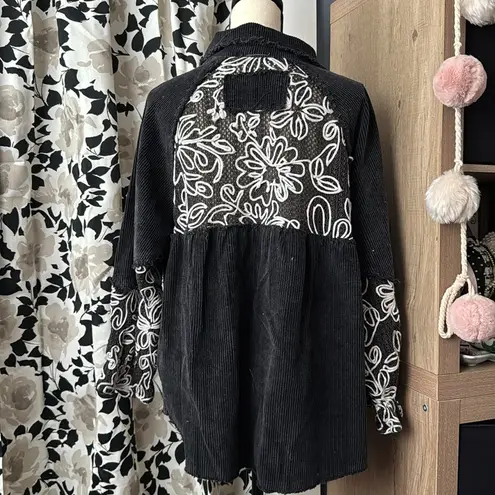 POL  Embroidered Black Corduroy Shacket Small