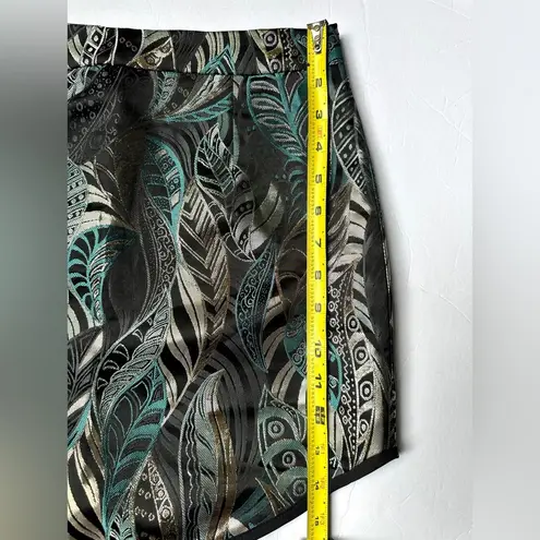 Commense Mini Skirt Women’s Sz XS Leaf print Metallic black and Green