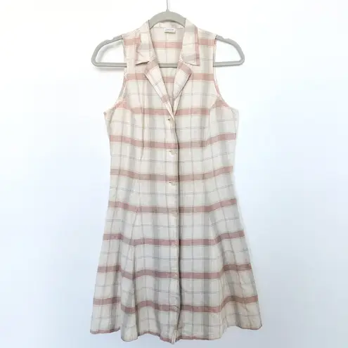 United Colors Of Benetton VTG 90s Womens Dress Size M Linen Plaid Retro Preppy