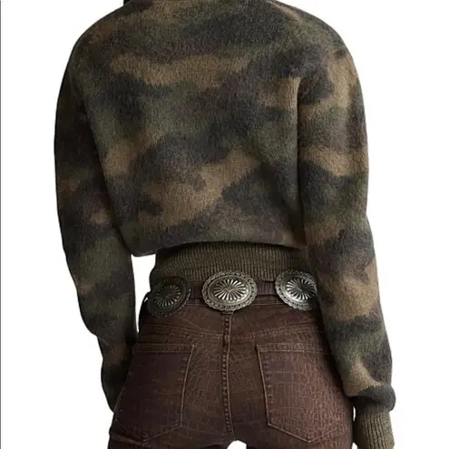 Polo Ralph Lauren Camouflage Print Crew Neck Wool Sweater XS Green