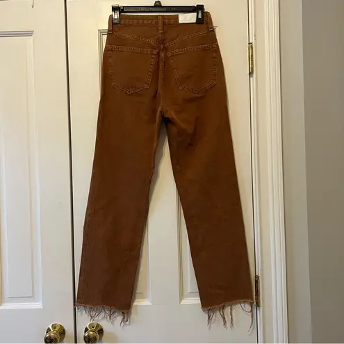 RE/DONE  Brown 70s Ultra High Rise Stovepipe Jeans in Washed Terracotta