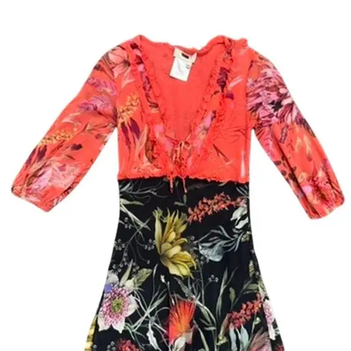 FUZZI Floral Patchwork Midi Dress in Multi, Size XS