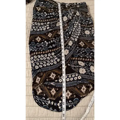 Veronica Beard 100% Silk Skirt Sz 4 Black Floral Sarong Knot Boho Office High Lo