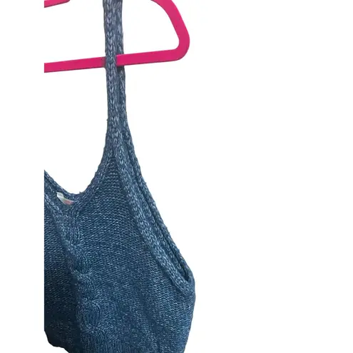 belle du jour Crocheted Knit Crop Top Womens XXL Blue V Neck Cable Knit