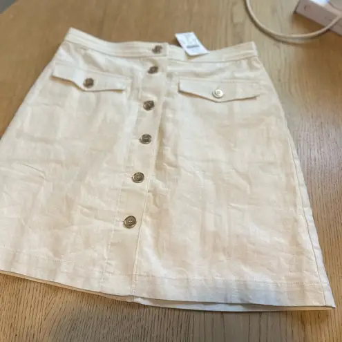 J.Crew  New Linen Blend button front a-line skirt flap pockets beige 00