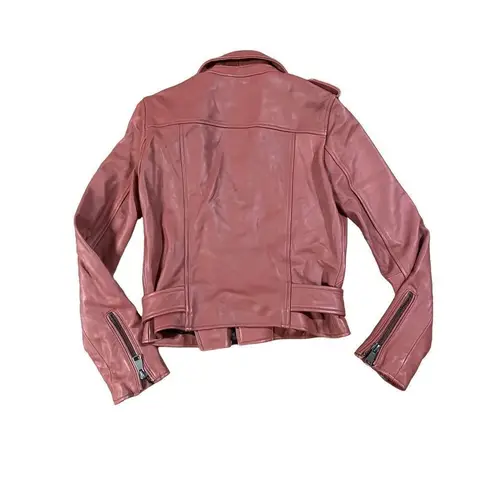 Bagatelle Women's Washed Leather Biker Moto Belted Jacket in Sunset size XS