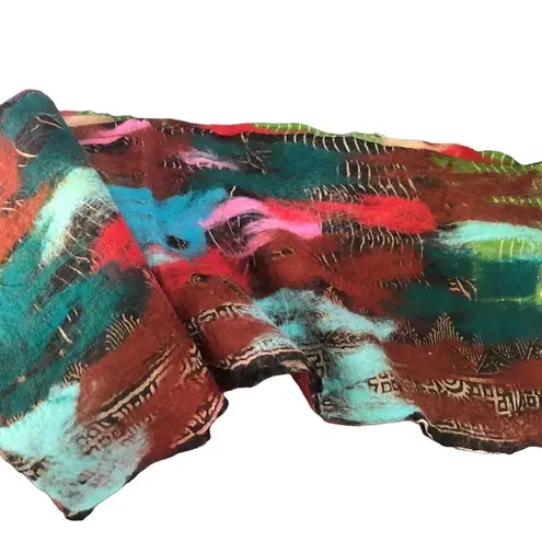 Nepal Artsy Colorful Felted Merino Wool Silk Long Scarf 74X12 Winter Multiple