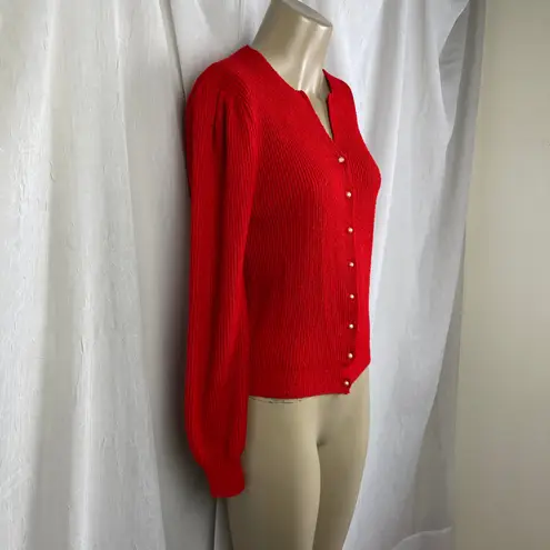 VTG 90’s Petites Just For You Red Cardigan Cozy Knit Sweater Puff Sleeve S M Size undefined